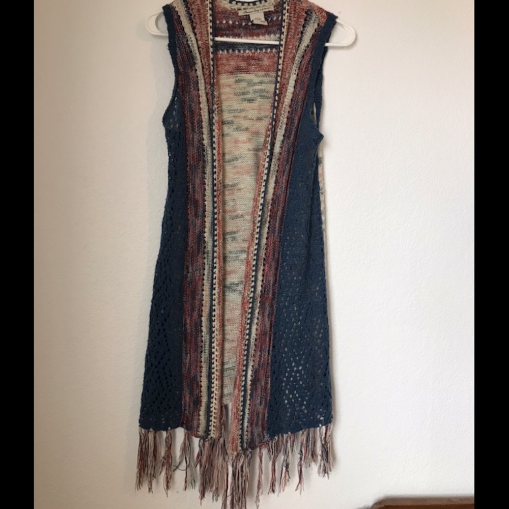 Long Boho Fringe Hem Knit Vest